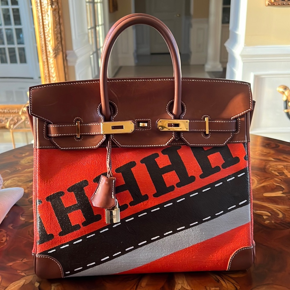 Hermes painted Barenia leather Birkin 32 canvas